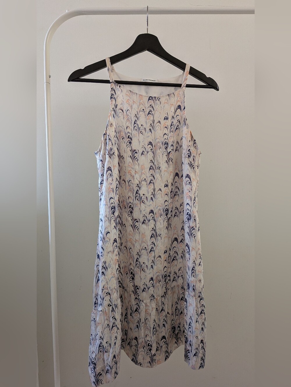 Club Monaco Silk Light Marble-Print Slip Dress - White & Navy